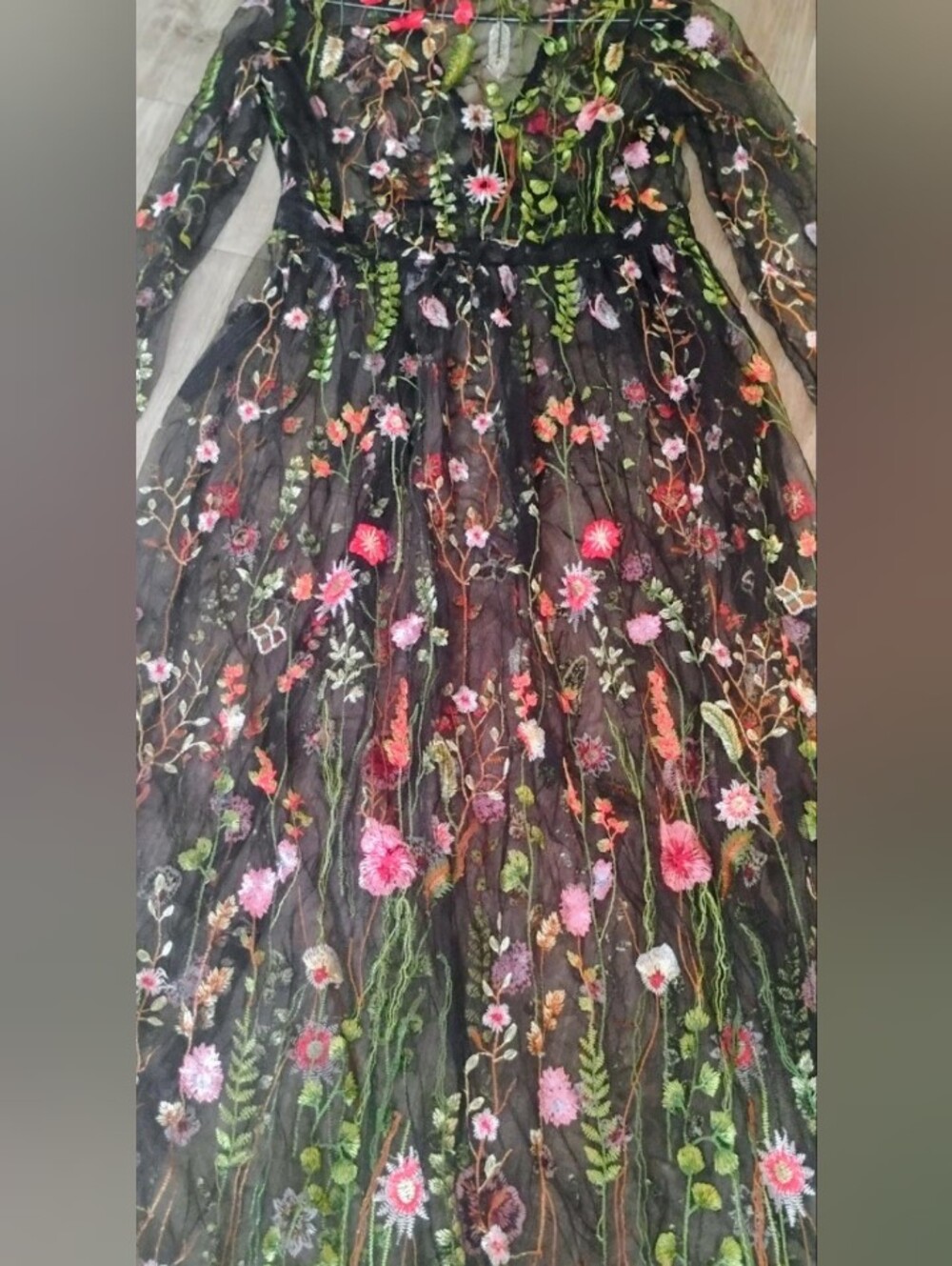 Saks 5th Ave Sheer Black Floral Embroidered Maxi Dress🌹🌹🌹